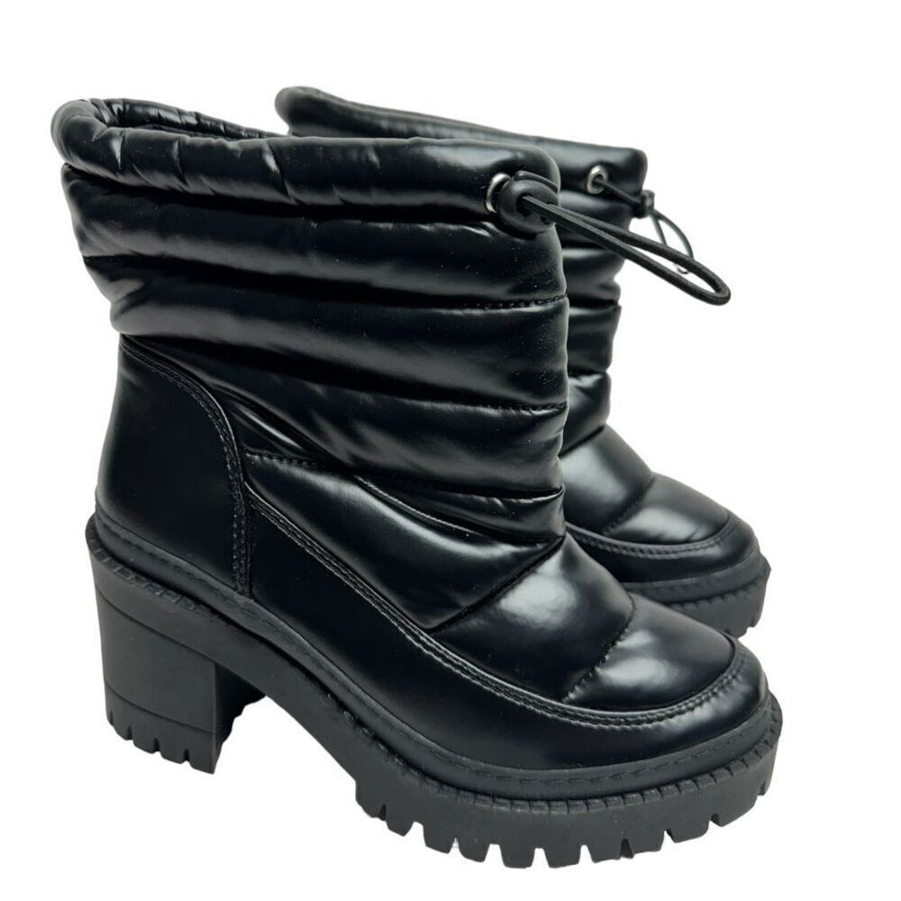 AQUA Ankle Boots Womens Size 6.5 Black Puff Booties Pull On NEW